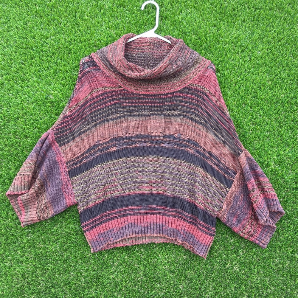 Curio New York Womens Medium Striped Cowl Neck Dolman Sleeve Knit‎ Sweater Cozy
